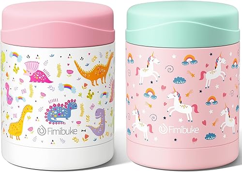 Fimibuke Tarro de Comida Aislado para Niños, Paquete de 2 de 12 OZ Libre de BPA Tarro de Almuerzo de Acero Inoxidable al Vacío para Comida Caliente