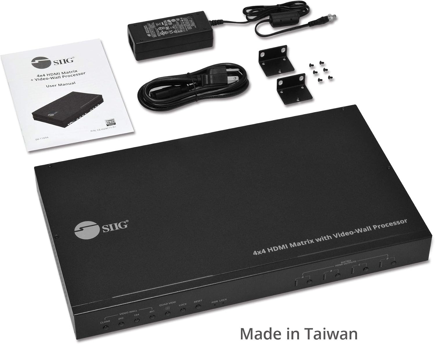 SIIG 4x4 HDMI Matrix Video Wall Processor 2x2 1x4 4x1, 1920x1200, EDID Management, HDMI 1.3, HDCP 1.2, Push Button Control, RS-232, Ethernet, Software Control, ESD Protection, TAA Compliant