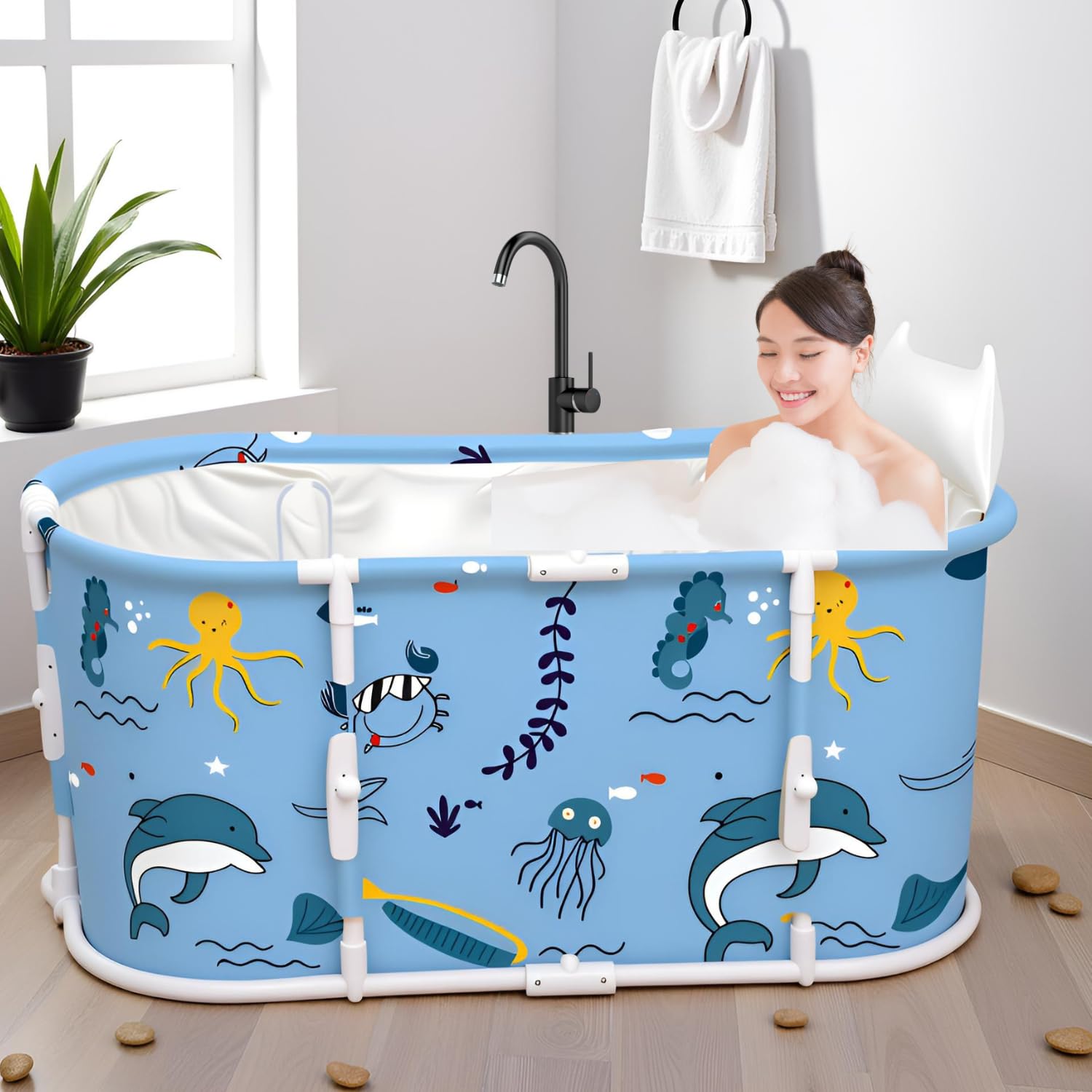 Valajogi Bath tub for adult for bathroom Tub for Home SPA, Maintains Hot & Cold Temperature, Thickened Layer for Hot and ice bath tub for adults, Family Size portable bathtub for adults (Fish) 2