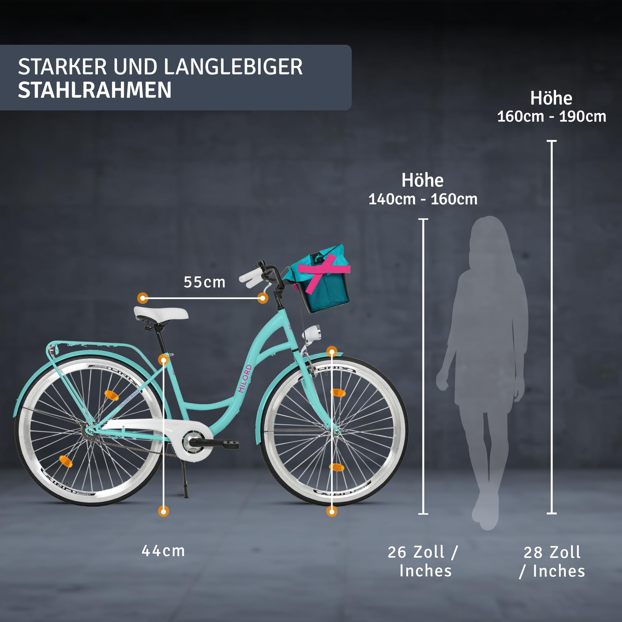 Komfort Fahrrad Citybike Mit Korb Vintage Damenfahrrad Hollandrad, 26 Zoll, Blau, 1-Gang Sport & Freizeit