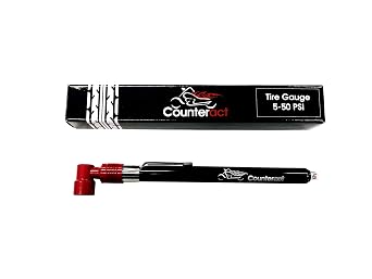 Counteract MKPG-D Analog Tire Air Pressure Gauge for Motorcycle and ATV Tires, 5-50psi, Red 90 Degree Head, Black Anodized Body, Durable Metal Construction
