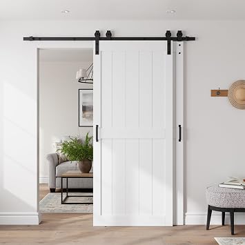 38" x 84" Bypass Barn Door, Sliding Barn Door with 6.6FT Track Hardware Kit Included, H Shape Solid Core MDF Barn Doors, Waterproof PVC Surface, Save Space, Easy to Install, White