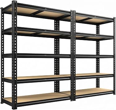 REIBII 2400LBS Garage Shelving Heavy Duty 5 Tier Storage Shelves Adjustable Garage Shelves, Utility Rack Shelf, Shelving Units for Storage Warehouse Pantry Closet, 35.5" W x 11.9" D x 72" H, 2 Pack