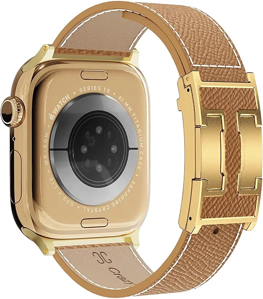 Designer Leather Band Compatible with Apple Watch 49mm46mm45mm44mm42mm41mm 40mm38mm for Women,Dressy Replacement Strap with H shape Magnetic Buckle for iWatch Ultra/SE/Series 10/9/8/7/6/5/4/3/2/1