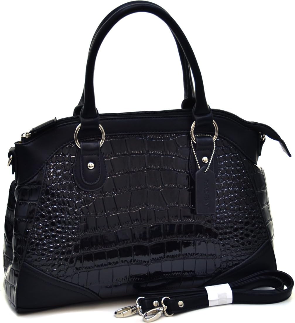 Dasein Classic Chic Patent Croco Satchel - Black