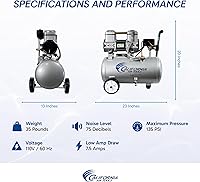 Vista 5 de California Air Tools CAT-4710W 1.0 HP Compresor de aire silencioso y sin aceite con ruedas, tanque de acero de 4.7 galones, nivel de ruido de 75