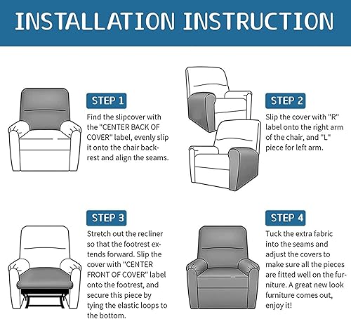 Vista 118 de Eco-Ancheng Fundas reclinables de 4 piezas, fundas para sillas reclinables, fundas elásticas para sofá reclinable, fundas ajustables antideslizantes