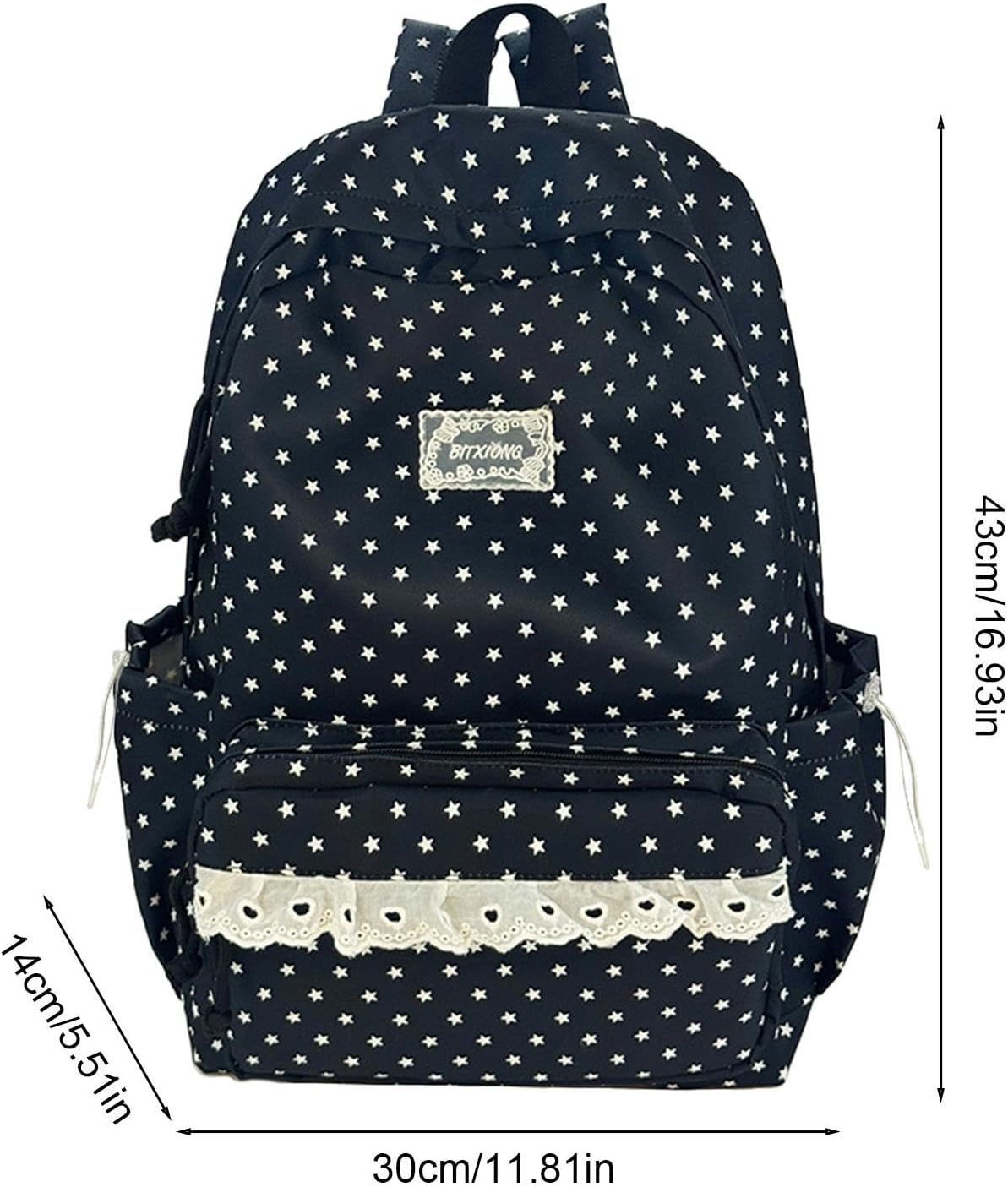Aesthetic Backpacks for School, Adjustable Straps Zipper Bag, Dot Lace