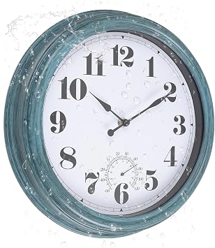 Outdoor Clock Waterproof 12 Inch Clocks with Thermometer Combo