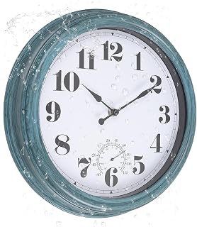 Outdoor Clock Waterproof 12 Inch Clocks with Thermometer Combo
