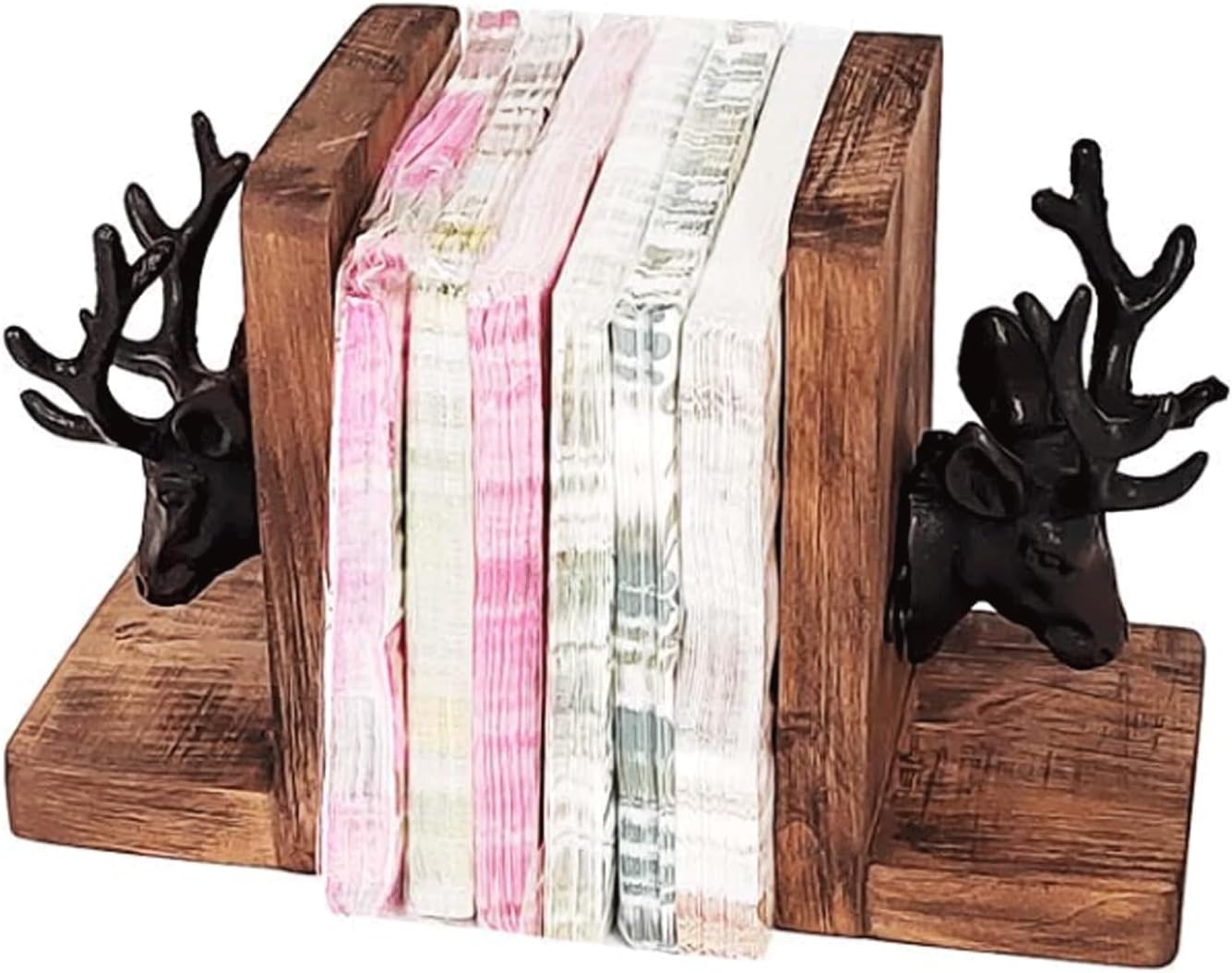 棚用ブックエンド 装飾 アメリカンカントリー鋳鉄鹿ヘッド無垢材ブック