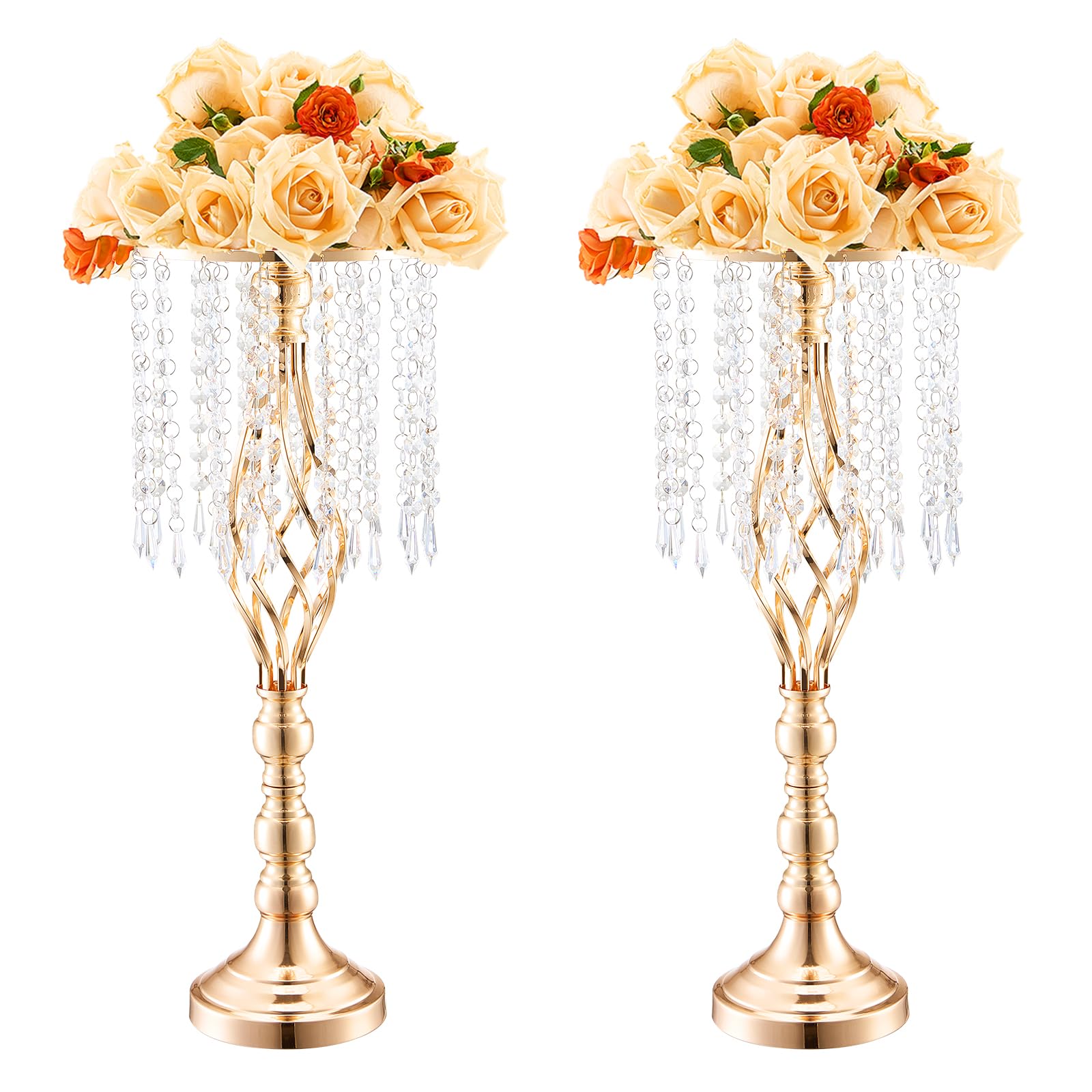 VEVOR Jarrón de Flores de Cristal para Boda Alto de 55 cm Jarrón Urna para Centro de Mesa 2 Piezas Soporte de Flores de Mesa para Decoración de Bodas, Fiestas, Ceremonias, Cumpleaños, Eventos