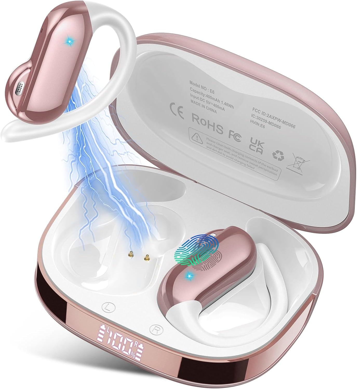Open Ear Earbuds Wireless Bluetooth 5.4 HiFi Stereo Earbuds with Ear Hooks
