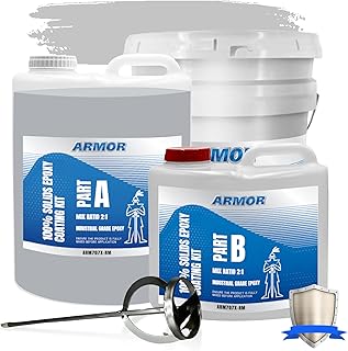 ArmorPoxy 100% Solids Epoxy with Metal Mixer and Bucket - Garage Floor Epoxy for Contractors, Workshops, Auto Shops & Garages, 3 Gallons - Medium Gray - Covers up to 600 SQ FT