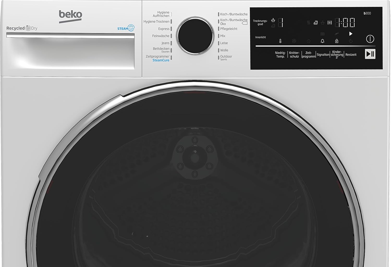 Close-up of the Beko B300 B3T42240S Tumble Dryer control panel