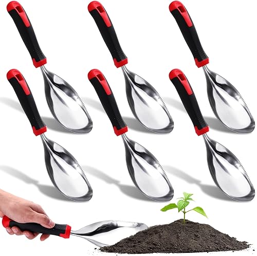 Miniatura 1 de 6 piezas de pala de suelo multiuso dentada de acero inoxidable para jardín, paleta de metal, herramienta de jardín, pala de mano para jardinería,