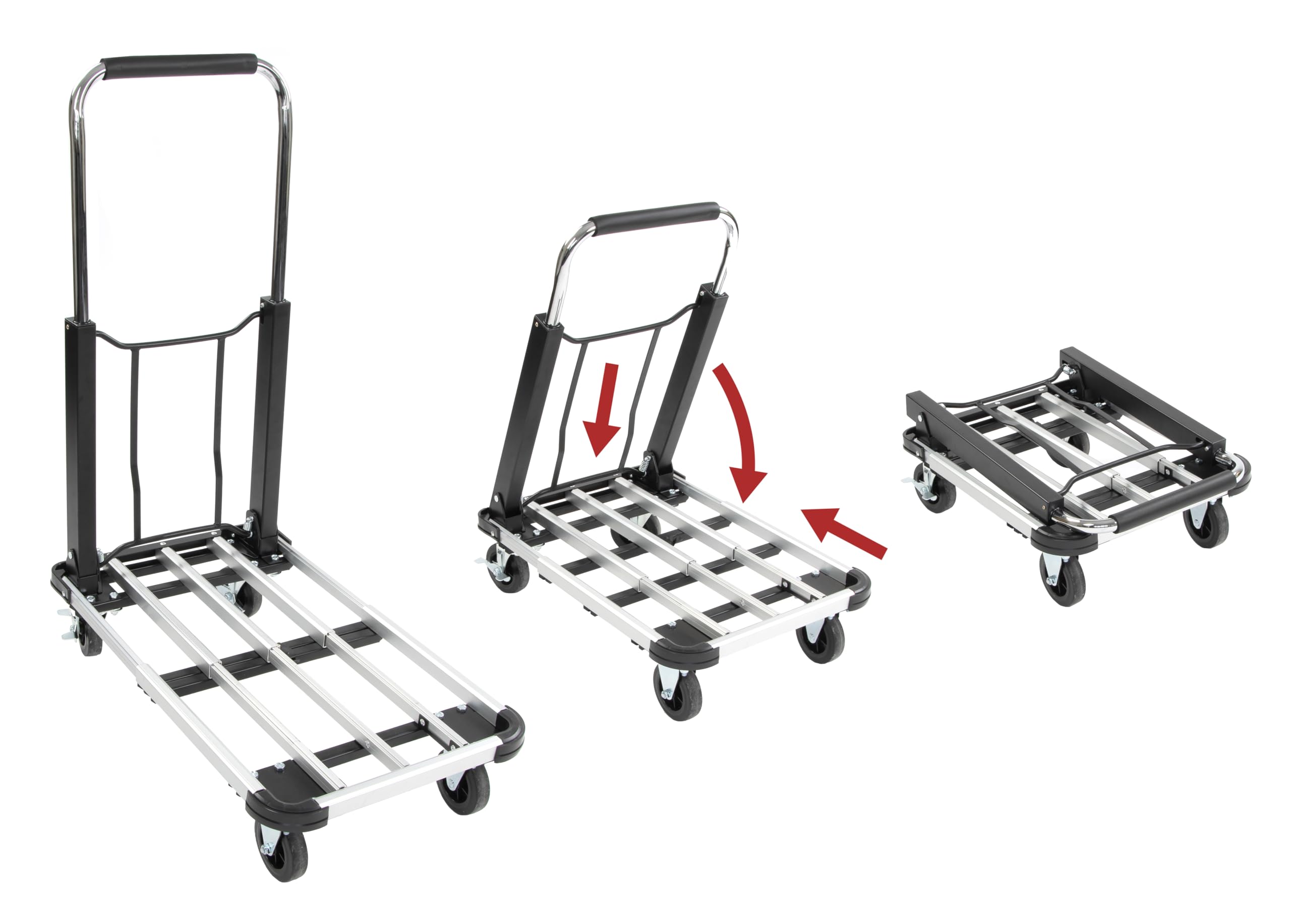HEMMDAL Transportwagen mit offener Schaufel | 150 kg Tragkraft | HxB 95 x 42 cm | 71 cm Schaufeltiefe | faltbar | aus Stahl | Teleskop-Bügelgriff | Schwarz | platzsparend | Klappkarre
