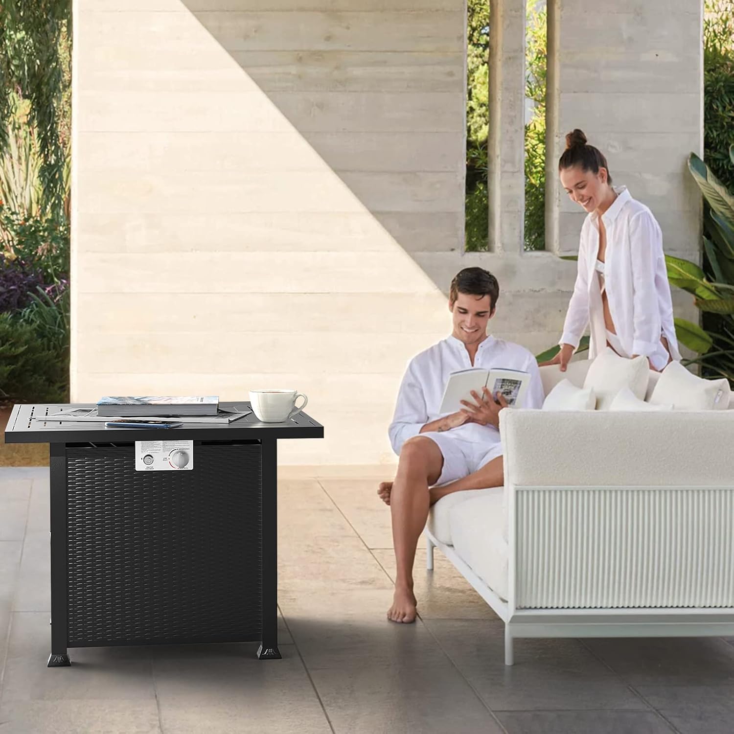 Cecarol 32 in Outdoor Propane Gas Fire Pit Table Electronic Pulse Ignition with Glass Wind Guard, Glass Rock, Waterproof Cover, 50,000 BTU CSA Certification for Outside Garden Patio Party (Brown) : Patio, Lawn & Garden