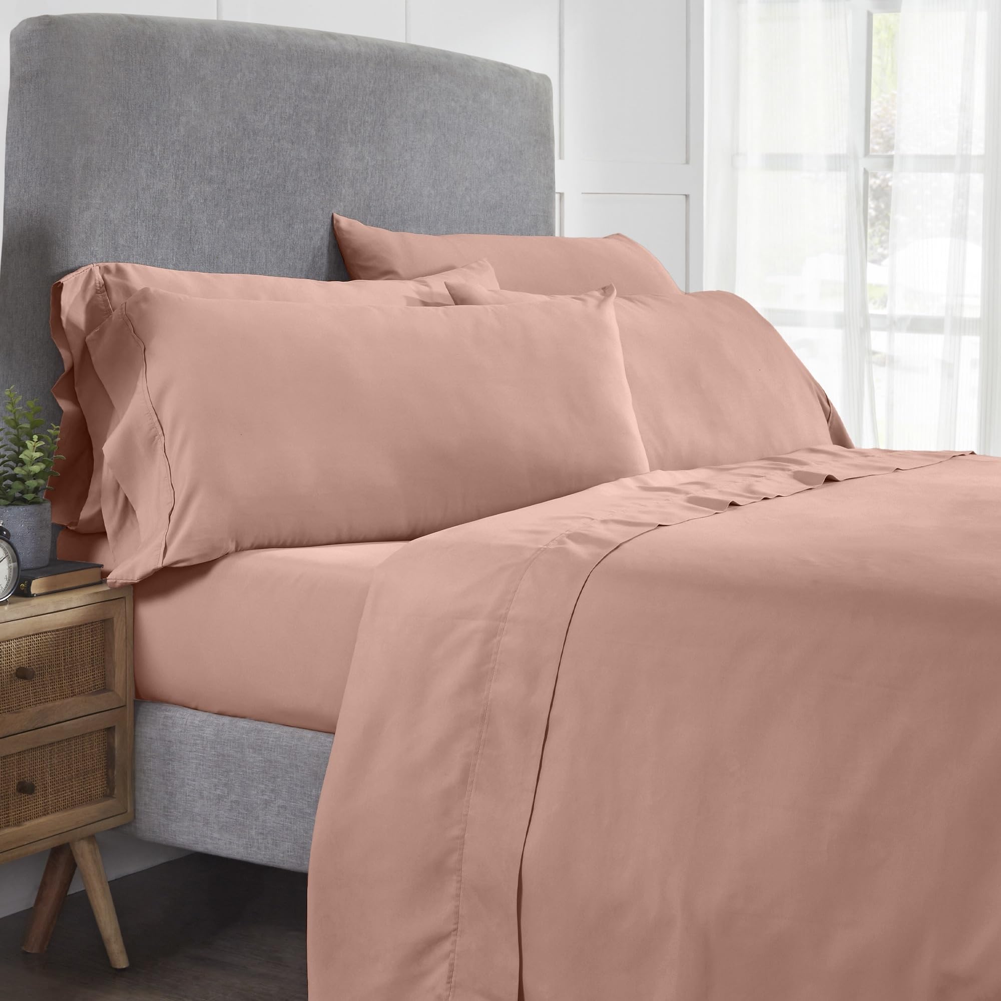 Modern Threads 100% Microfiber Solid Bedsheet Set | Premium Soft Bed Cover | Deep Pocket Elastic Fitted Sheet, Flat Sheet & 2 Pillowcases (Rose, King)