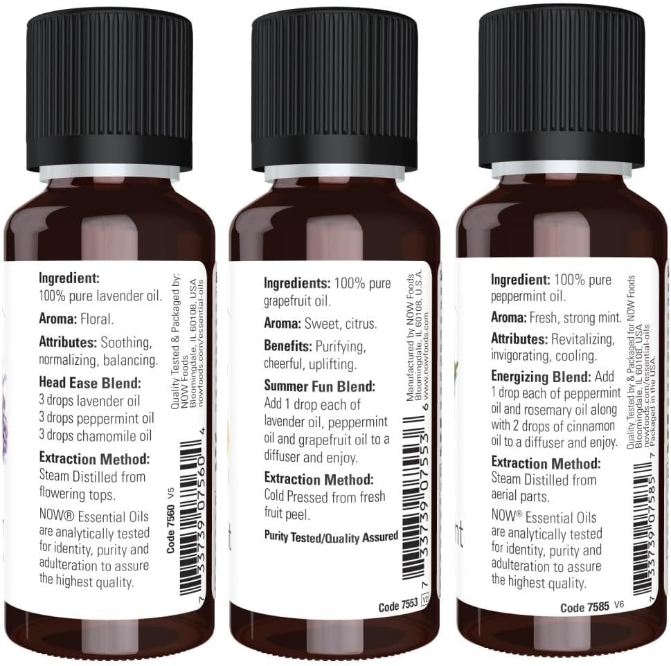 3-Pack Variety of Now Essential Oils: Summer Fun - Lavender, Grapefruit, Peppermint