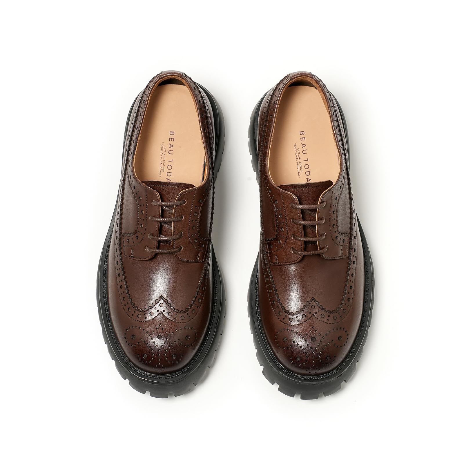 BEAU TODAY Womens Oxfords Platform Oxfords for Women Comfort Wingtip Brogue Dress Shoes Chunky Leather Oxford Shoes for