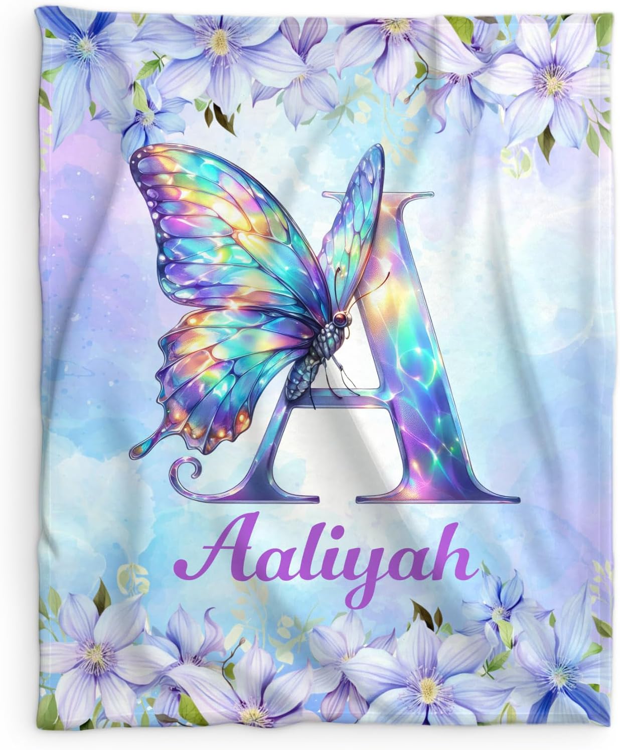 Butterfly Throw Blanket for Women, Monogram Blanket, Initial Gift, 60 x 50 Inches Soft Lightweight Flannel Throw for Living Room, Couch Sofa Office, Garden
