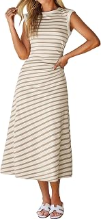 Glamaker Women Summer Tshirt Midi Dress Soft A Line Cap Sleeve Casual Sun Dress for Work Beach Vacation