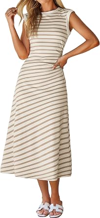 Glamaker Women Summer Tshirt Midi Dress Soft A Line Cap Sleeve Casual Sun Dress for Work Beach Vacation