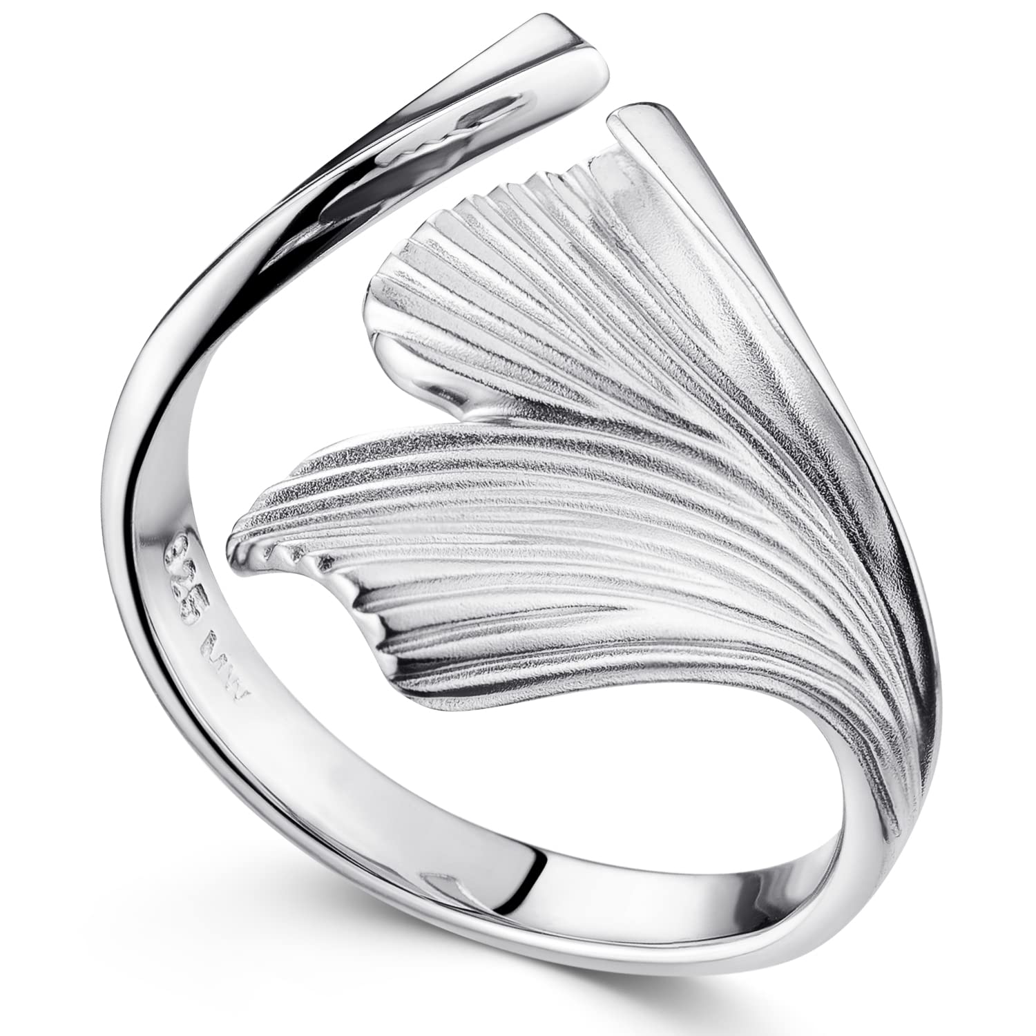 MATERIA by Matthias Wagner Damen Ringe Silber 925 Ginkgo Blatt verstellbar in 3 Größen rhodiniert
