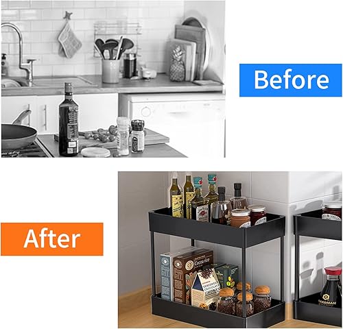 Miniatura 4 de Organizador para debajo del fregadero, almacenamiento para gabinetes de cocina, 2 niveles debajo del gabinete, cesta para debajo del fregadero,