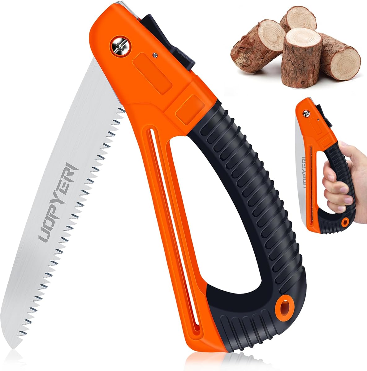 Folding Hand Saw 8 Inch with Safety Hand Guard, Heavy Duty Pruning Saw for Tree Trimming & Camping, High Carbon Steel Triple-Cut Razor Teeth for Wood, PVC, Bone, Survival Gear