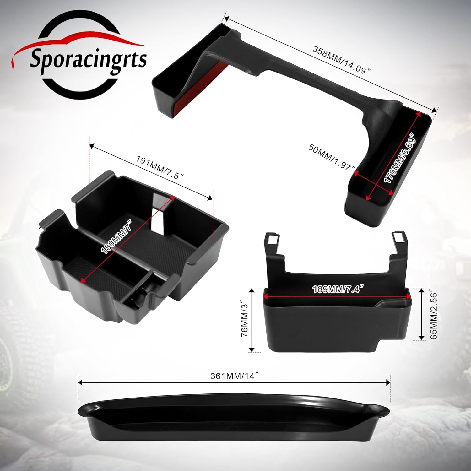 Sporacingrts 4PCS Center Console Organizer Compatible with 2018-2023 Jeep Wrangler JL JLU & 2020-2023 Jeep Gladiator JT - Gear Shift Side Tray, Hanging Armrest Storage Box, Co-Pilot Organizer