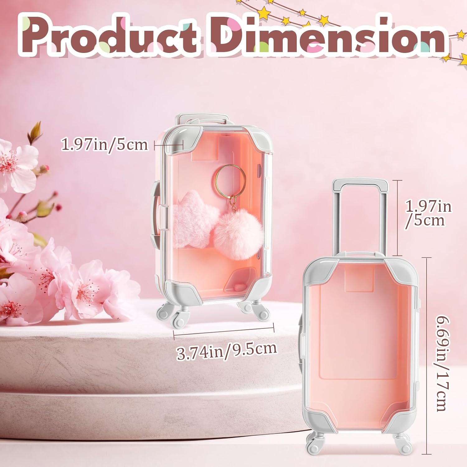 lemonroad 36 pcs mini suitcase party favor box with plush ball keychain and hair clips 6.69 x 3.74 x 1.97 inches clear mini suitcase gift box for travel baby shower wedding(pink)