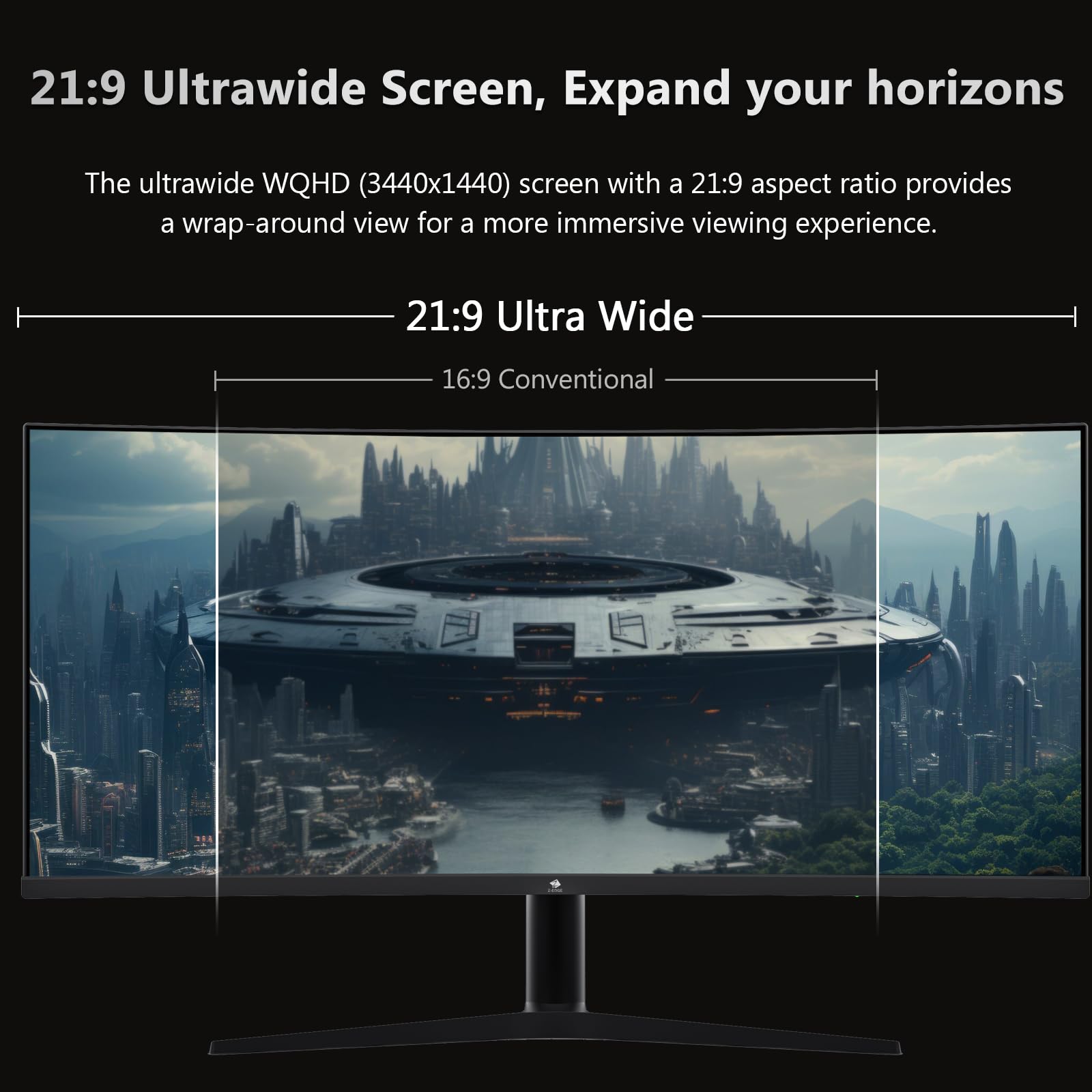 Z-Edge Monitor Curvo 34 Pollici PC Gaming, 2K, 3440x1440, 165Hz (DP), IPS, 1ms, Display Ultrawide 21:9, Regolabile in altezza/Verticale/Orizzontale/Rotazione, 100Hz (HDMI), FreeSync, VESA