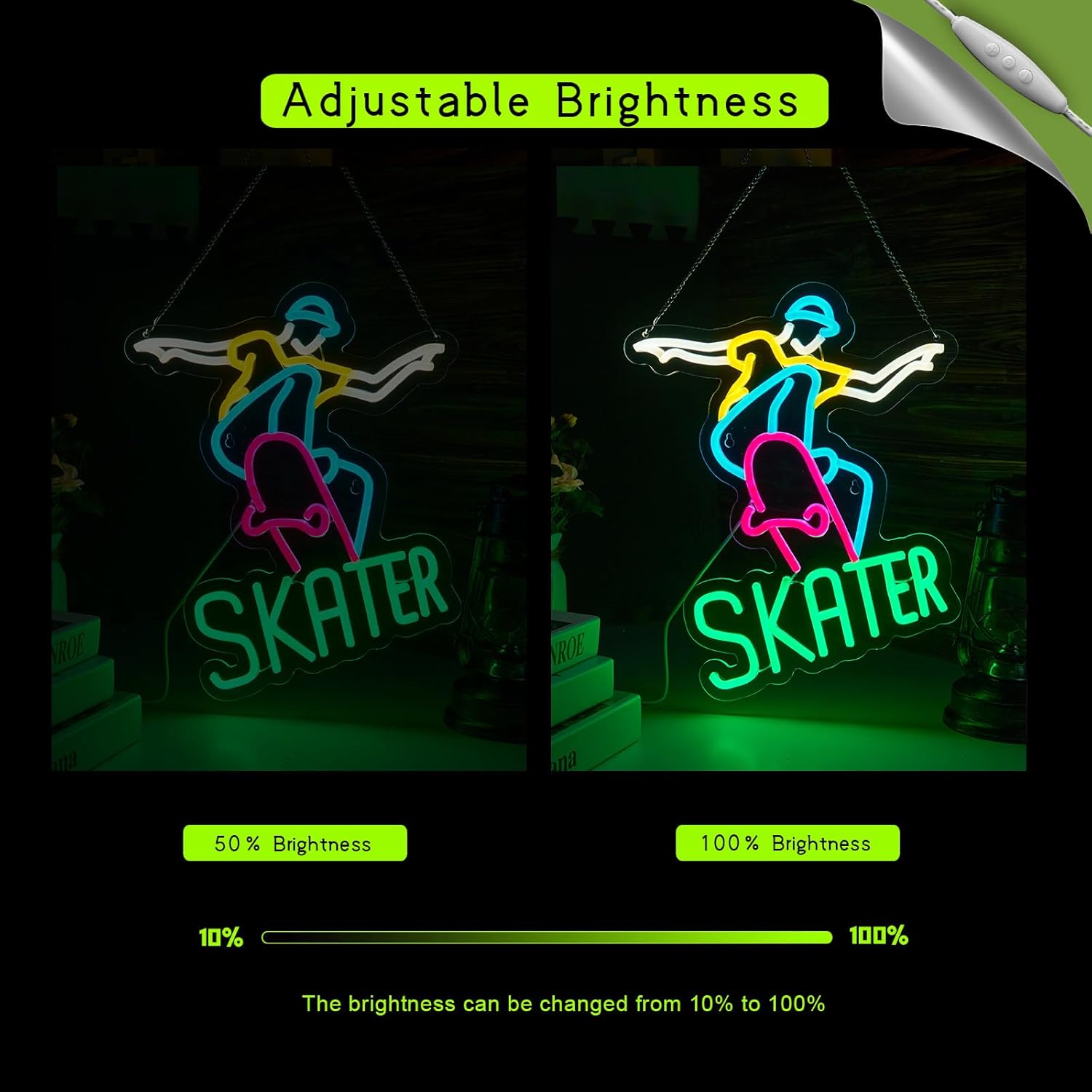 Skater Neon Sign Skateboard Neon Sign for wall decor Gifts for Birthday Kids Room Art Decor(15.8x12.6 Inch)