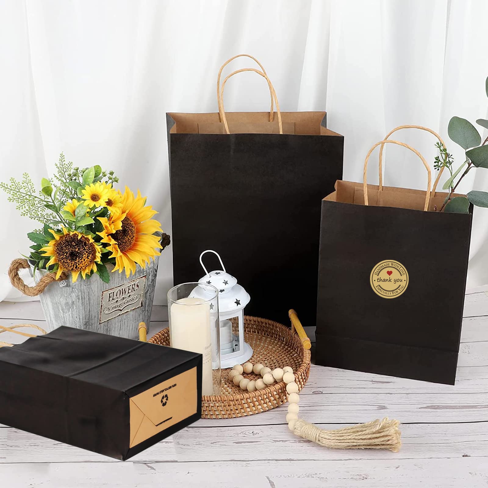 50 Stück Geschenktüten Aus Kraftpapier Mit Henkeln & Aufklebern – 130 GMS, Perfekt Für Party, Hochzeit, Geburtstag