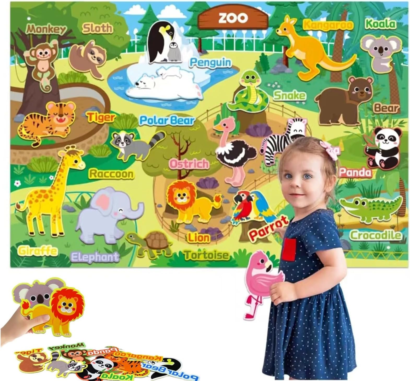 Zoo Animals Felt Story Board Set, Toddlers Preschool Animal Themed Storytelling Flannel, Jungle Animals Toys, Thicker Felt, Preschool Learning Toy (Zoo)