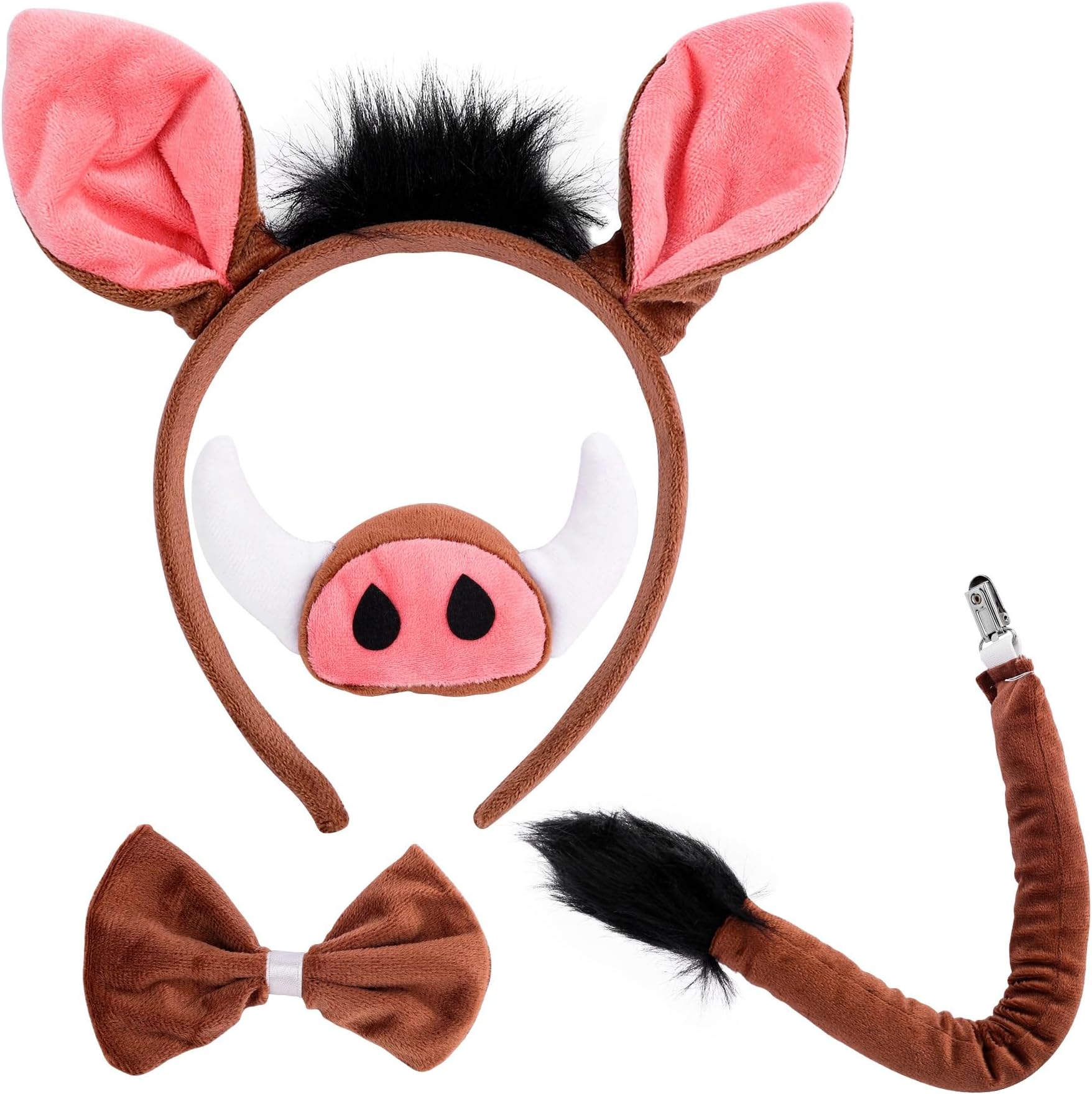 Framendino4 Pack Pig Costume Animal Ears Headband Adult Cosplay Headwear With Nose Tail Horns for Birthday Party Wear