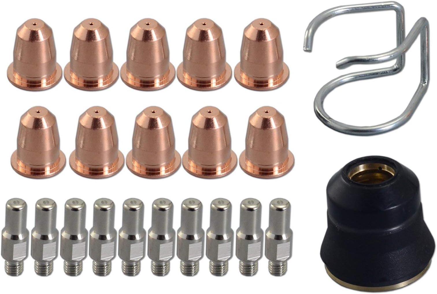– Plasma Electrode PR0110 Plasma Tip 0.8 PD0116-08 Stand Off Guide CV0010 Outside Nozzle Retaining Cap PC0116 Assort kit for S45 Plasma Cutter Torch 22pcs