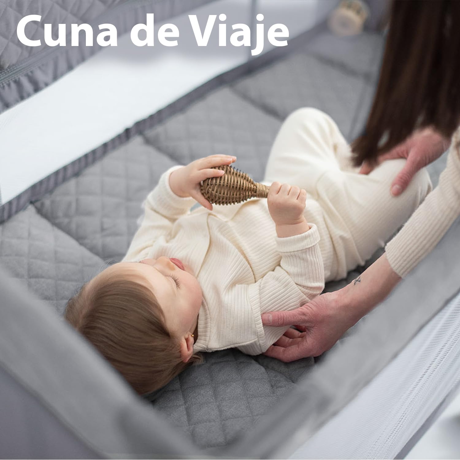 Olmitos - Cuna colecho de Viaje, Parque Infantil y Cuna clásica 3 en 1 - Plegable 2 Alturas con Buena circulación de Aire – Entrada Lateral y Ruedas con Freno - Incluye Bolsa Viaje (Gris)