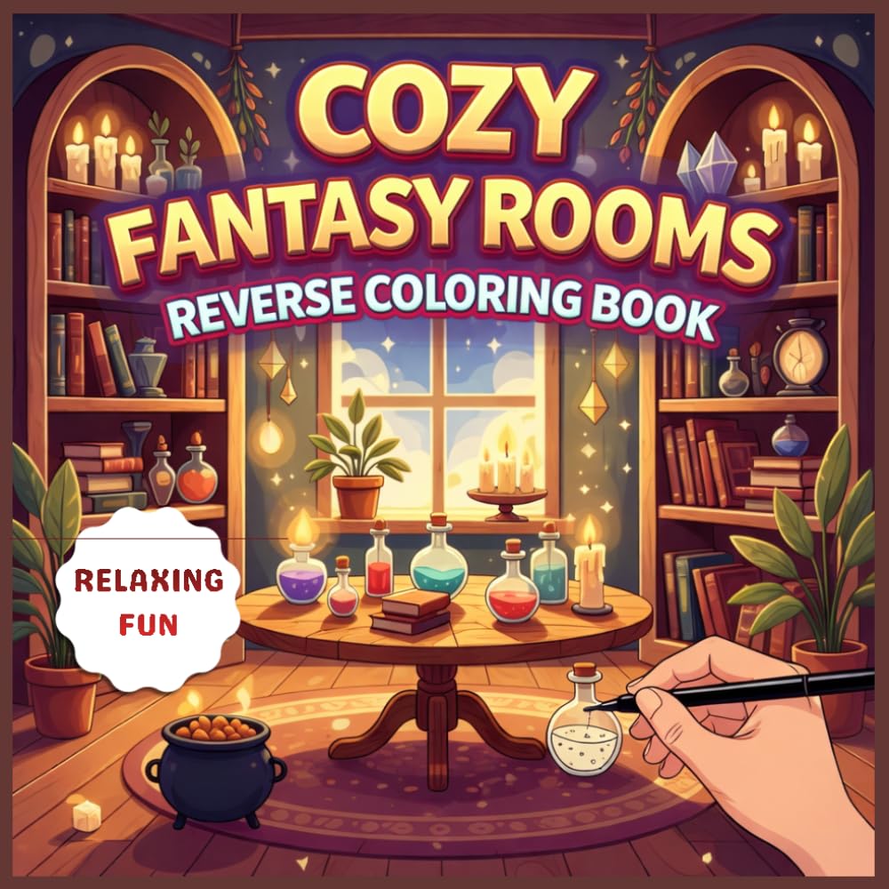 Cozy Fantasy Rooms: A Reverse Coloring Book, Trace, Doodle, and Relax with Dreamy Interiors, Celestial Bedrooms, and Magical Workshops