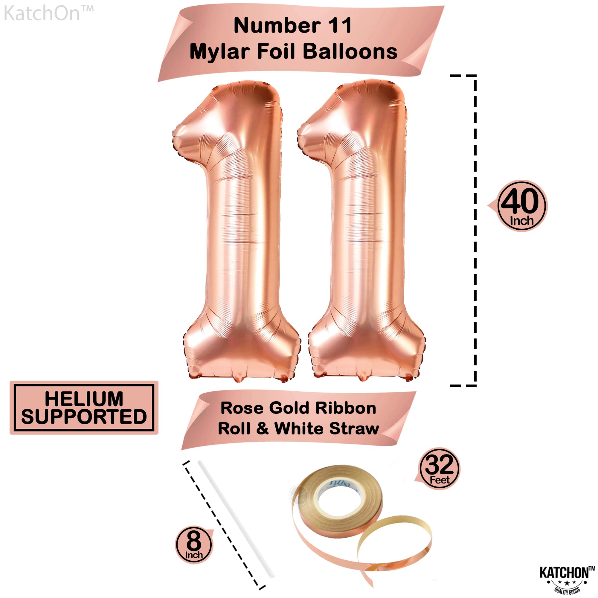 Snapklik.com : Giant Rose Gold 11 Balloons Number - 40 Inch Happy 11th ...