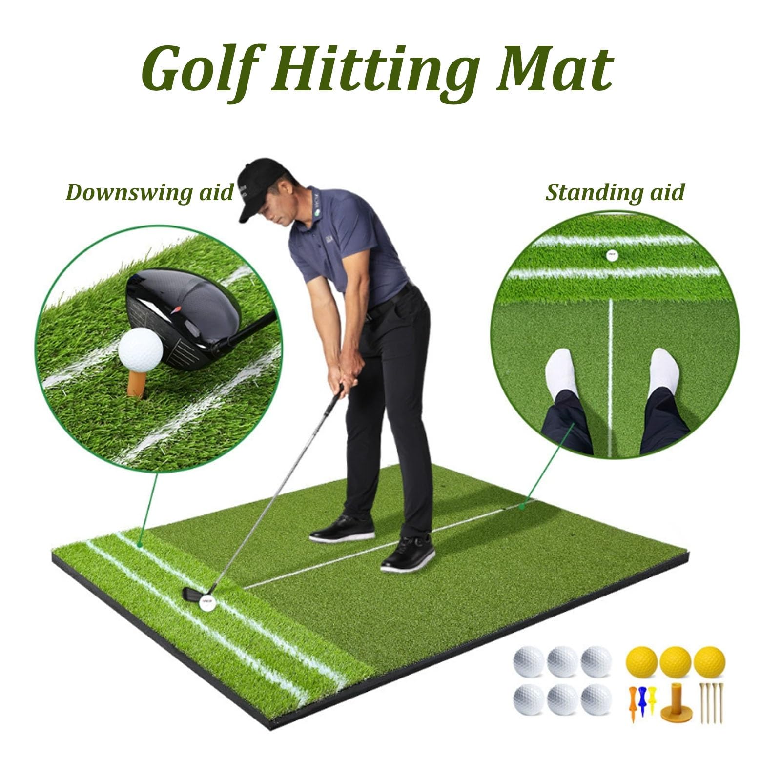Golfmatte, Große Golf Abschlagmatte 1.2 x 1.5m, Golf Übungsmatte mit 9 Abschlaglöchern, Schlagmatte for Indoor/Outdoor, Abschlag, Chippen, Übung – Ideales Golfgeschenk(with Bag,15mm)