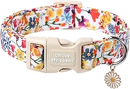 Unique style paws Dog Collar Quick Release Cotton Colorful Flower Collar Gift Durable Cute Collar for Small Medium Large Boys Girls Dogs