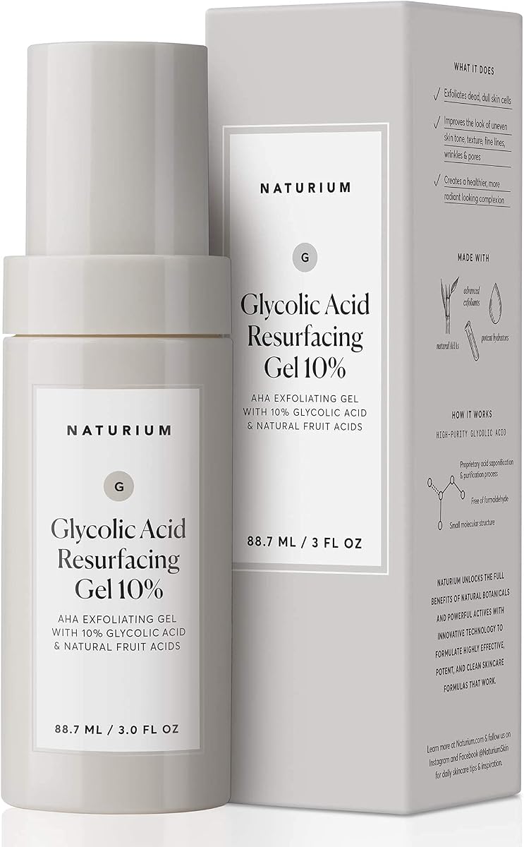 Glycolic Acid Resurfacing Gel 10%, AHA Exfoliating Gel with Natural Fruit Acids, 3.0 oz