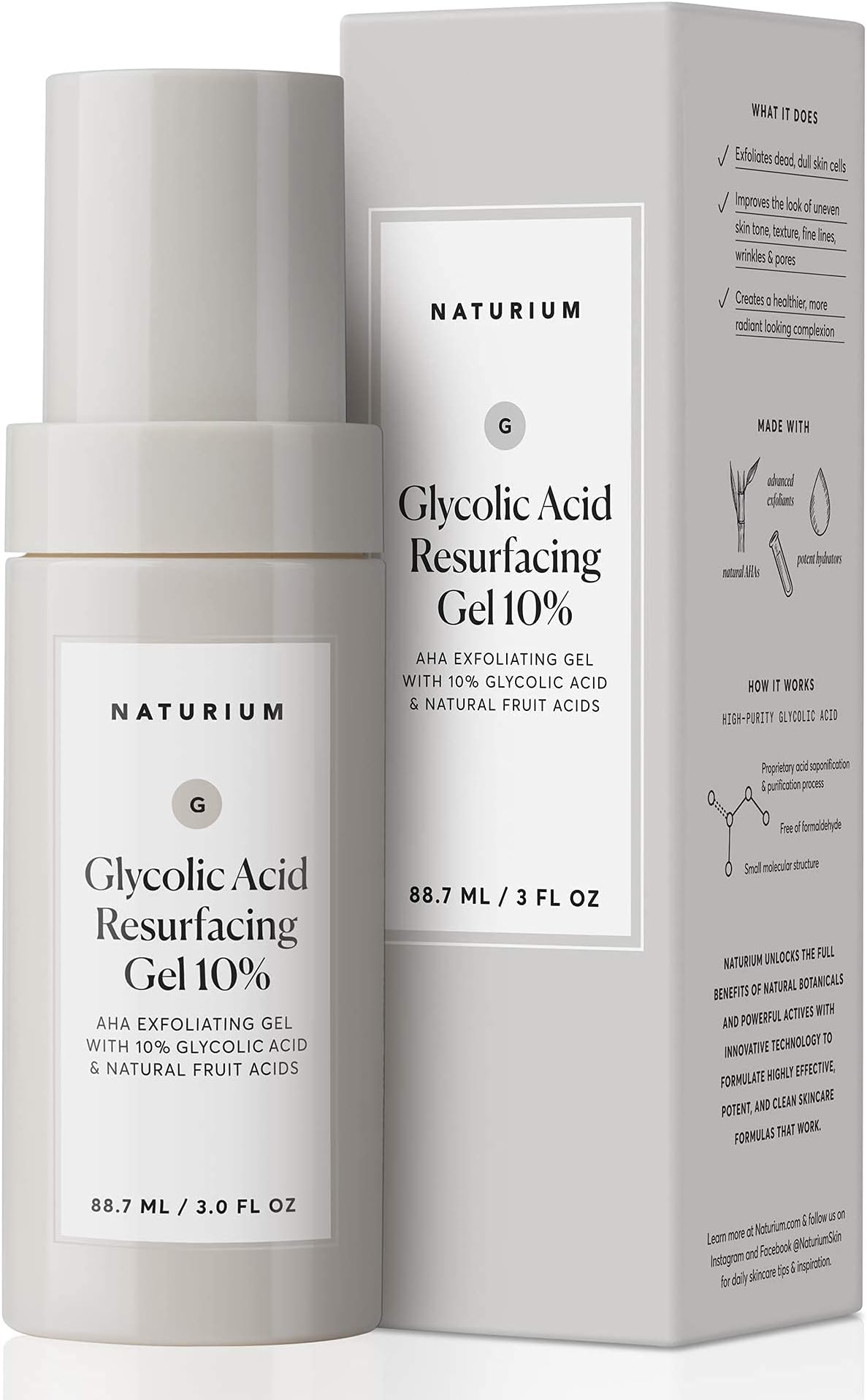 Naturium Glycolic Acid Resurfacing Gel 10%, AHA Exfoliating Gel with Natural Fruit Acids, 3.0 oz