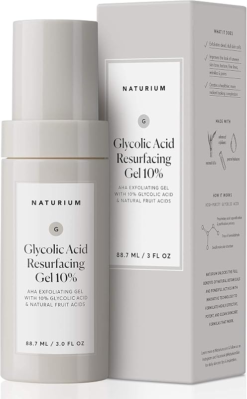 Glycolic Acid Resurfacing Gel 10%, AHA Exfoliating Gel with Natural Fruit Acids, 3.0 oz