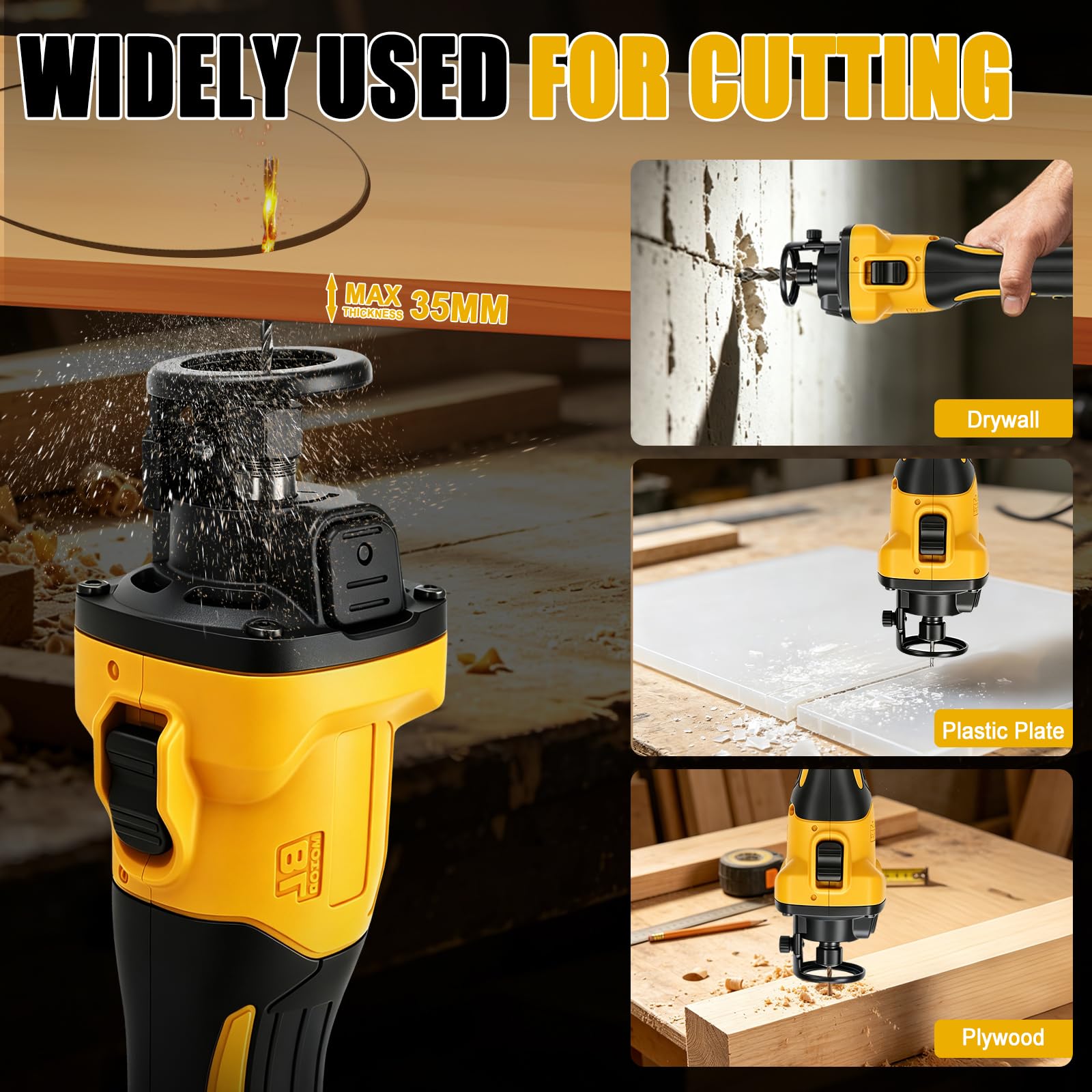 Cortador inalámbrico para paneles de yeso compatible con batería Dewalt de 20 V (sin batería), sierra de corte eléctrica sin escobillas para paneles de yeso con 6 velocidades, ajuste de profundidad y