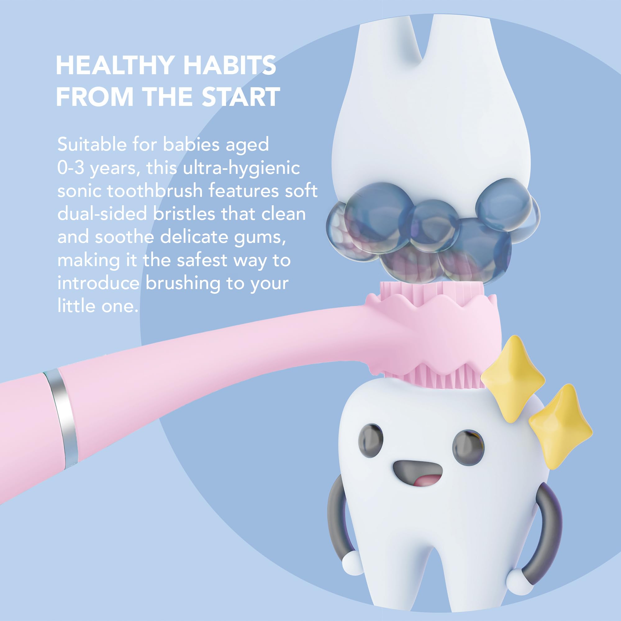 FOREO ISSA 4 Baby – Silicone Sonic Electric Toothbrush Bundle for Babies, 2-Sided Bristles, Fun Smile Feature, Gum Massage, 12 Months of Care with Extra Brush Head, Travel-Friendly - Pearl Pink