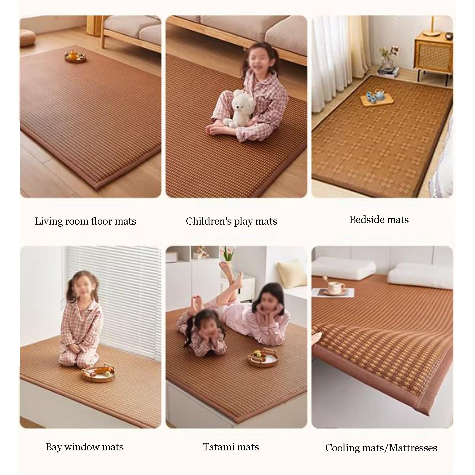 Tatami Tapis de sol d'été antidérapant respirant Tapis de couchage traditionnel japonais pour salon, chambre à coucher, ramper et jouer